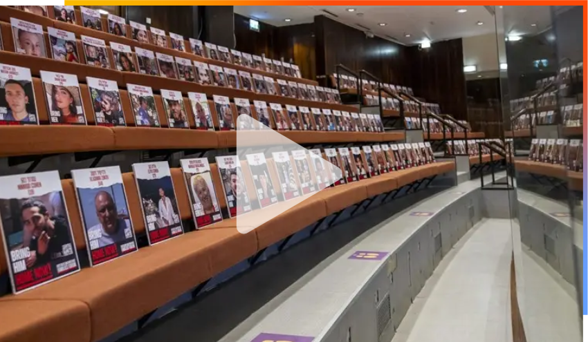 Images of Israeli hostages on seats in the knesset