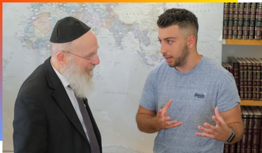 Aish student and Rabbi conversing