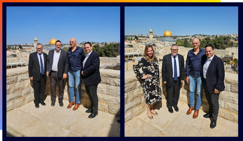 Noam Tibon, Rabbi Yehuda Weinberg Rabbi Steven Burg on the rooftop of Aish