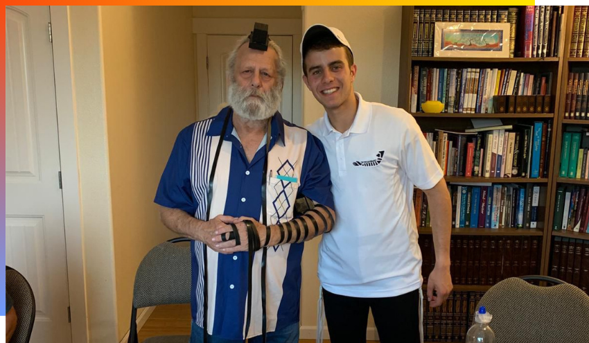 Jared with Jerry Heller, a 71-year-old getting his first pair of Tefillin in Portland, Oregon.