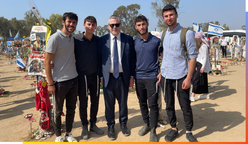 Rabbi Burg with Aish students at the Nova festival grounds