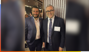 Newly elected NY Assemblyman Sam Berger, a member of the Aish Ha'am slate with Rabbi Steven Burg at the JWS event.