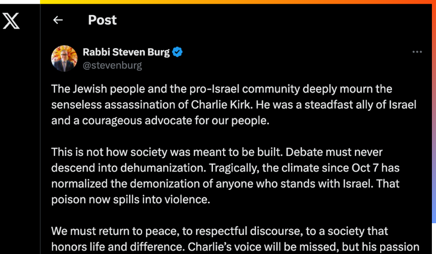 statement from Rabbi Steven Burg on the assassination of Charlie Kirk