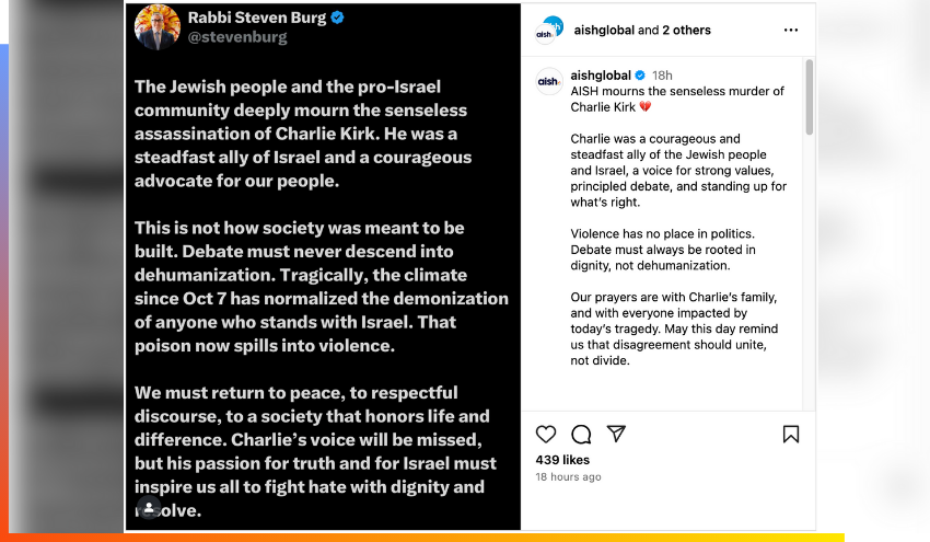 Aish statements on the killing of Charlie Kirk