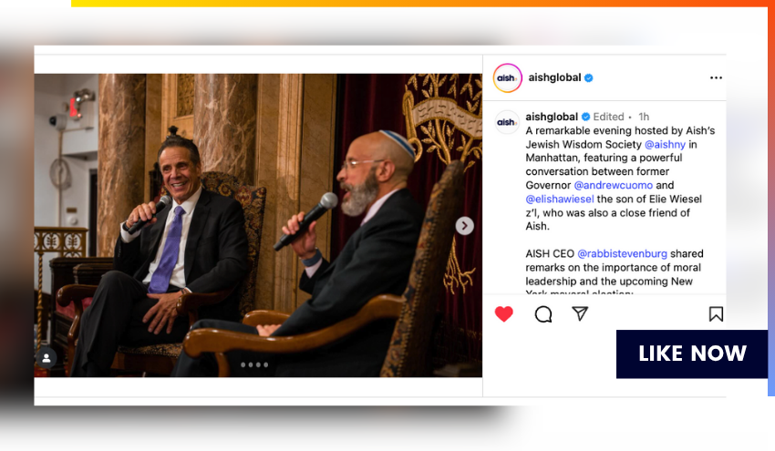 Andrew Cuomo and Elisha Weisel at an Aish Wisdom Society event