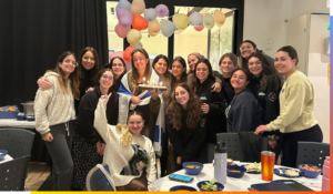 Student at Suzana and Ivan Kaufman Aish Institute for Women celebrates her aliyah with fellow students.