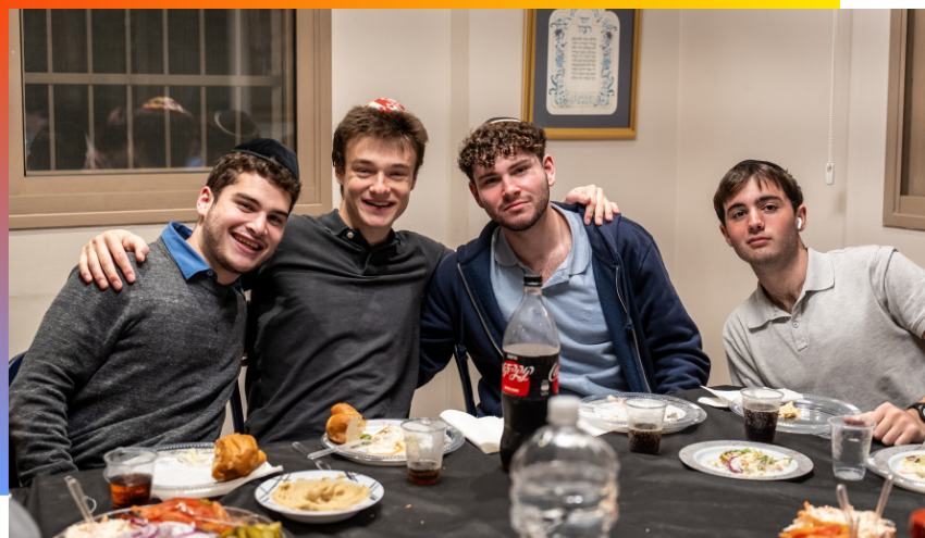 Aish students enjoying a meal together at the end of the winter session just before Pesach break.