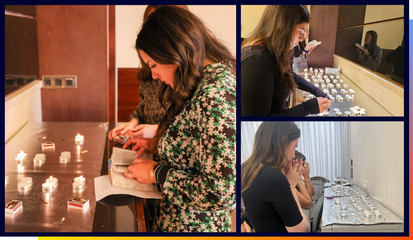 Aish students lighting Shabbos candles in Jerusalem.