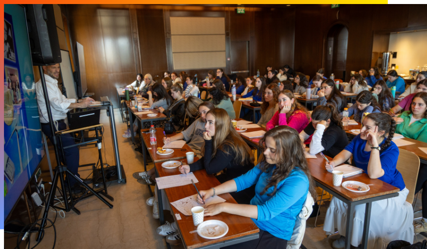 Aish students participating in a lecture at the Dan Family Aish World Center.