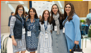 Rebbetzin Rachel Burg (center) with Hattie Danzinger (right from center) and more women leaders at the Aish Pillars Summit in Miami