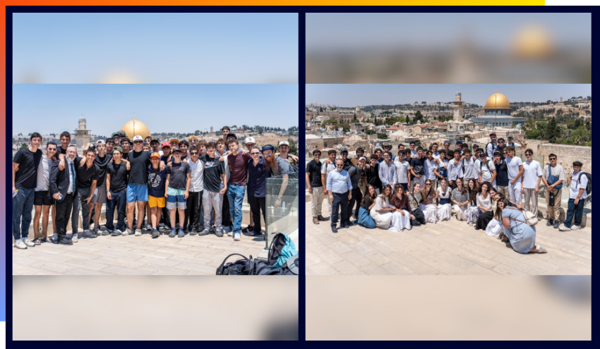 NCSY TJJ participants take photos on the Dan Family Aish World Center rooftop