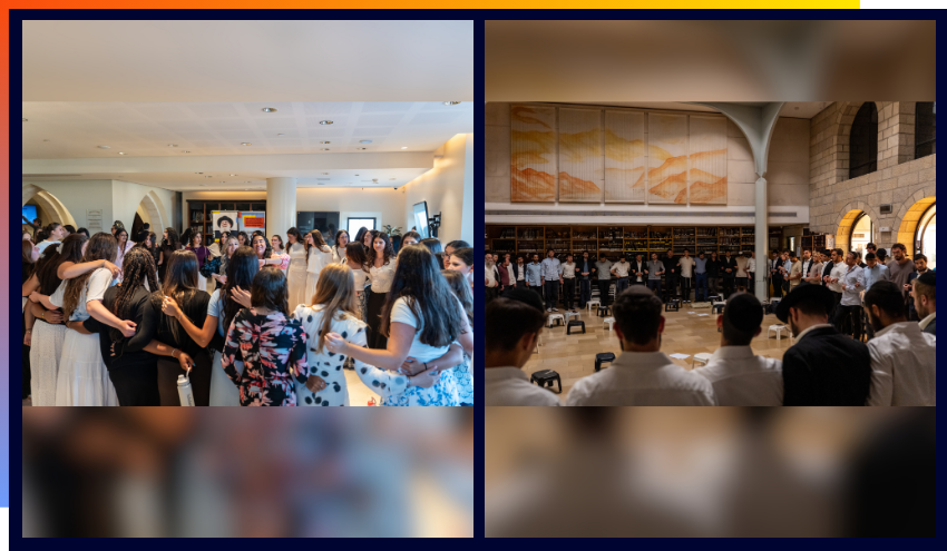 Students singing together at Aish before and during Tisha B’Av