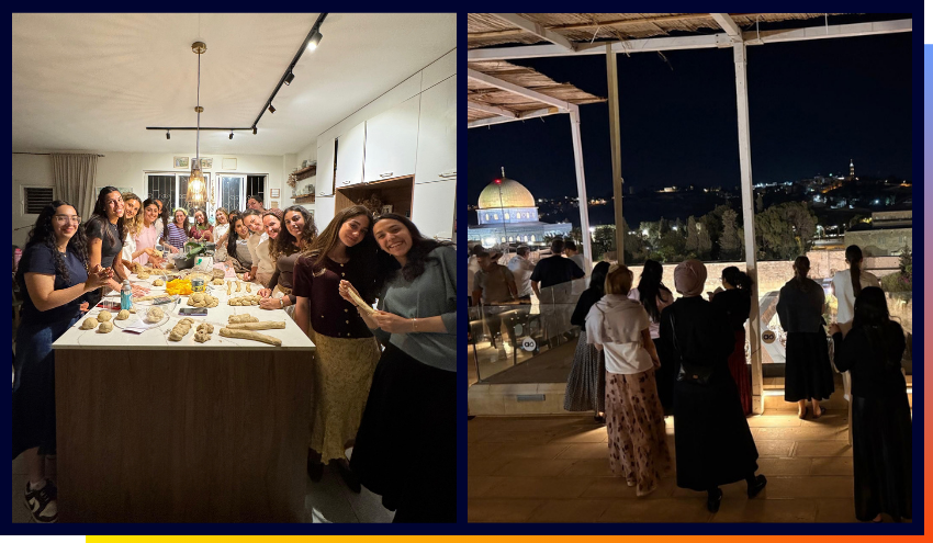 Aish Aspire students at a Challah Bake and praying during Selichot