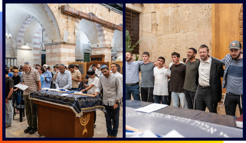 Aish students praying at the grave of Patriarchs in Hevron