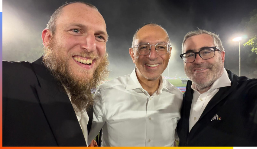 Rabbi Burg together with Ari Abramowitz and Yaakov Gade at Camp Sternberg