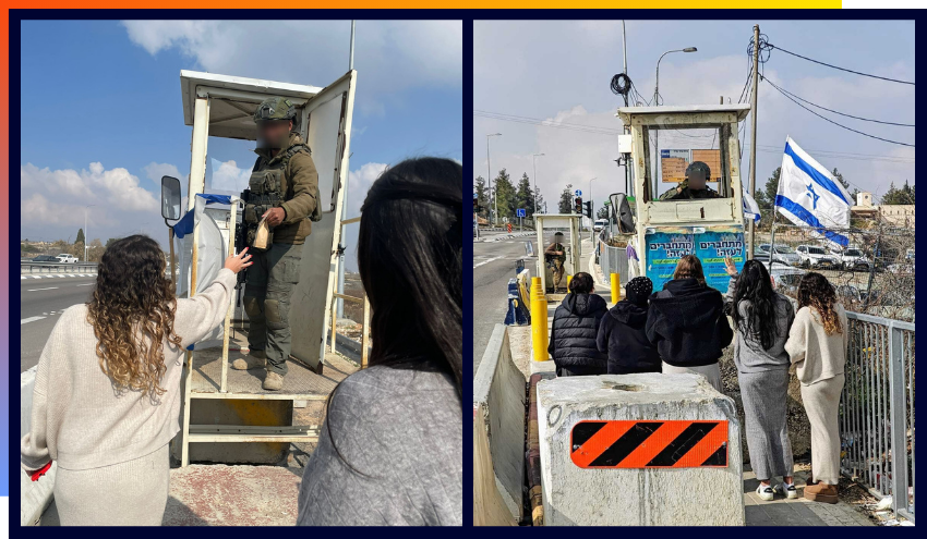 Aish students delivering coffee to soldiers on duty as part of their Chessed projects last year