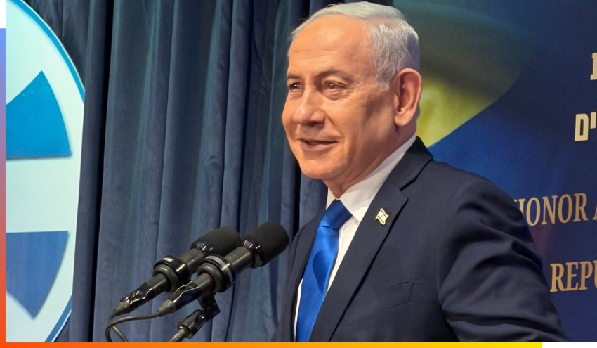 Prime Minister Binyamin Netanyahu addressing the audience