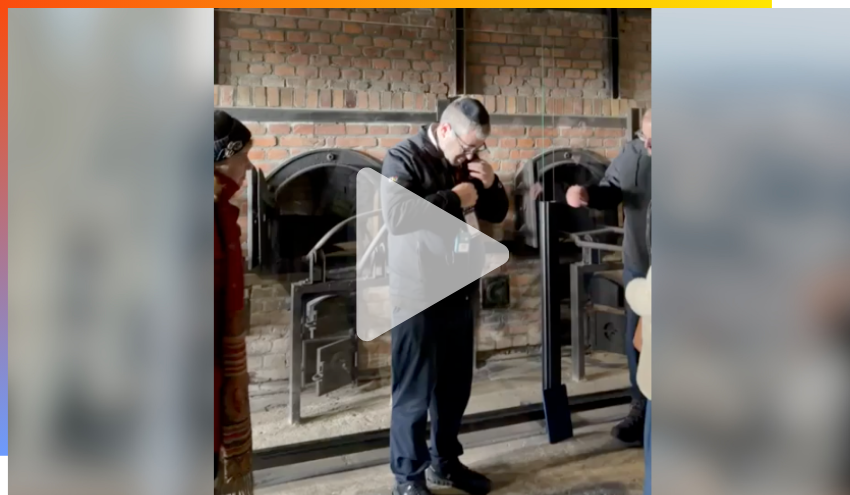 Rabbi Burg speaking at Majdanek